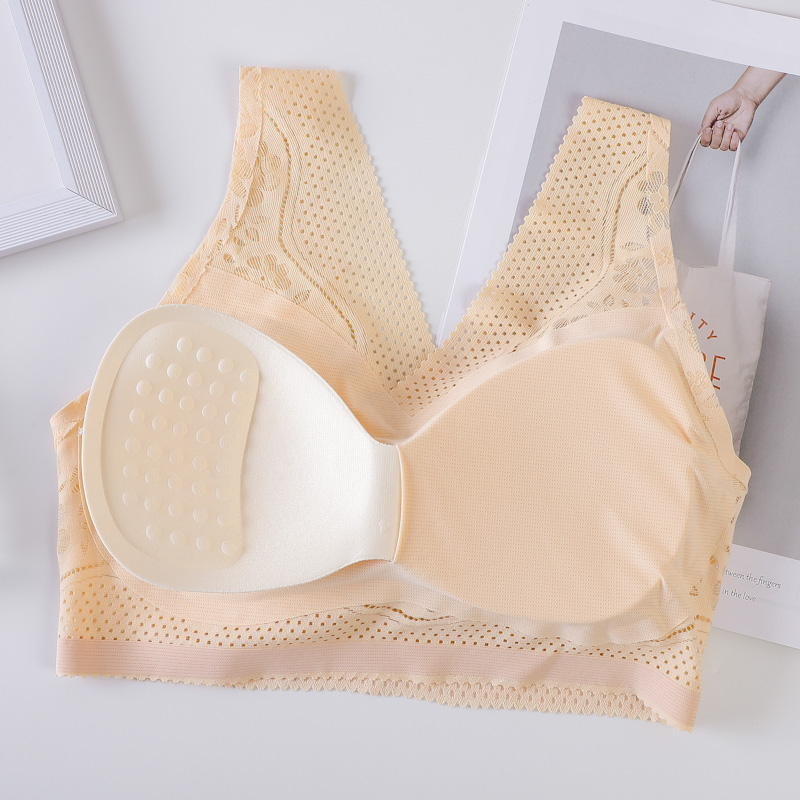 玲语溪旗舰店冰丝无痕内衣女夏季薄款无钢圈大码背心胸罩聚拢美背蕾丝睡眠文胸3