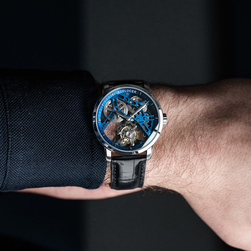 艾戈勒官方正品瑞士手表男镂空陀飞轮机械表商务透底名牌腕表
