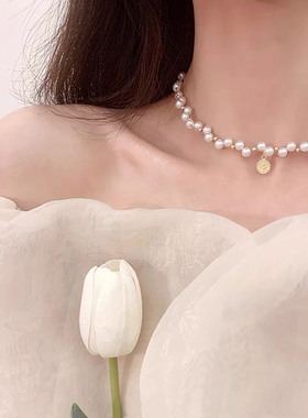凌朵合金人像珍珠项链女