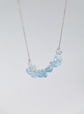 ERSHI尔时｜既白 原创设计海蓝宝手工串珠925银可调节项链锁骨链