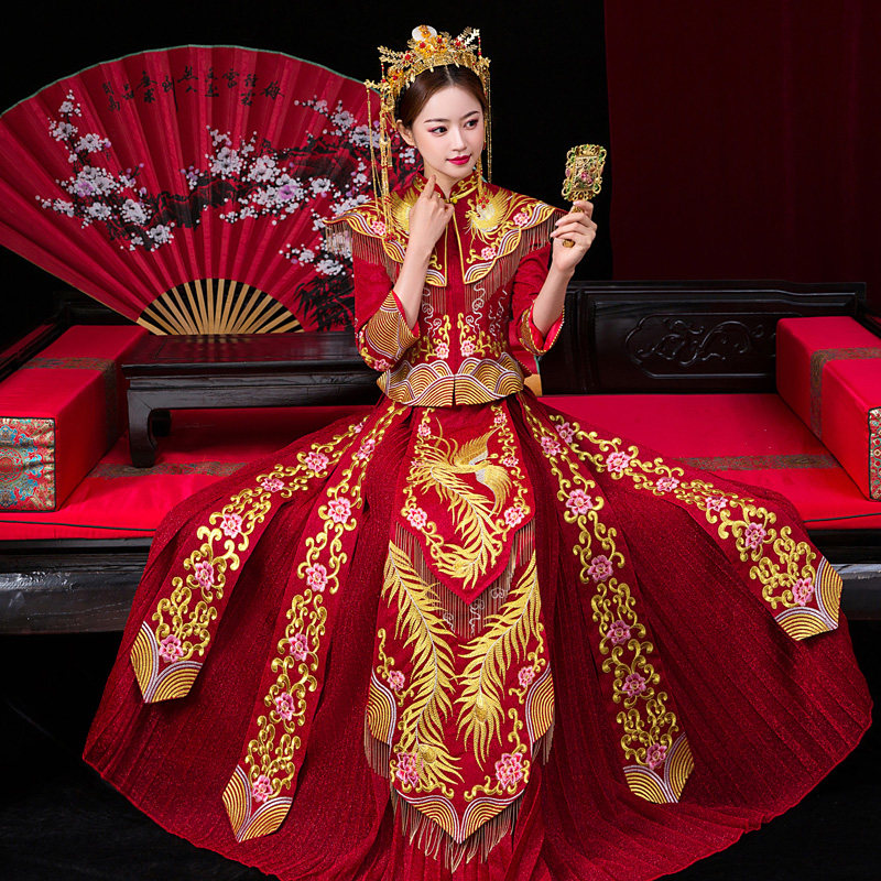 秀禾服2020新款新娘结婚禾秀服礼服 蓝靛熊旗袍