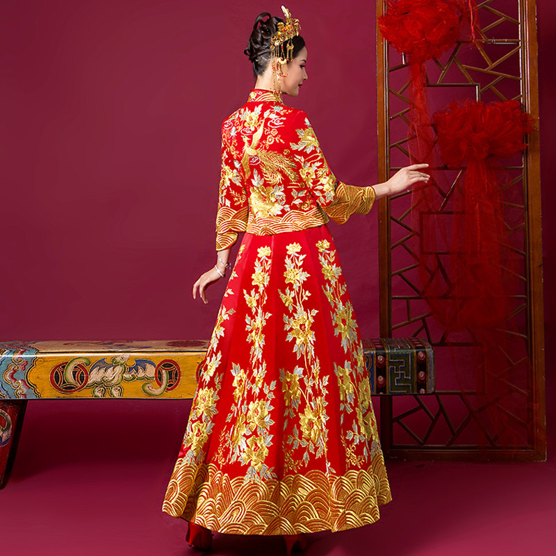 秀禾服2020新款夏季结婚禾秀服礼服 蓝靛熊旗袍