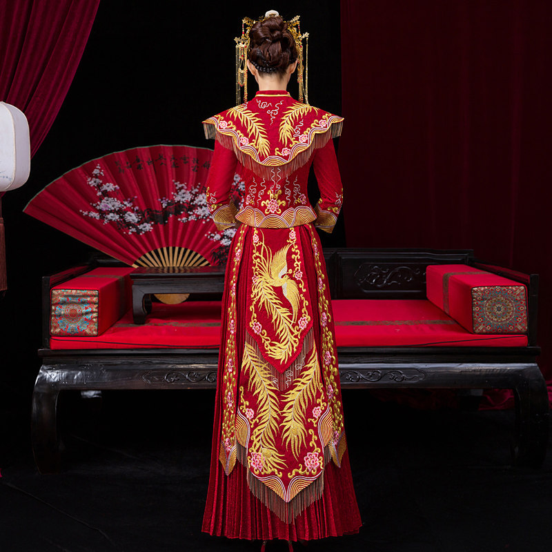 秀禾服2020新款新娘结婚禾秀服礼服 蓝靛熊旗袍