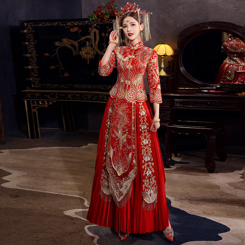 秀禾服2020新款新娘结婚中式敬酒服 蓝靛熊旗袍