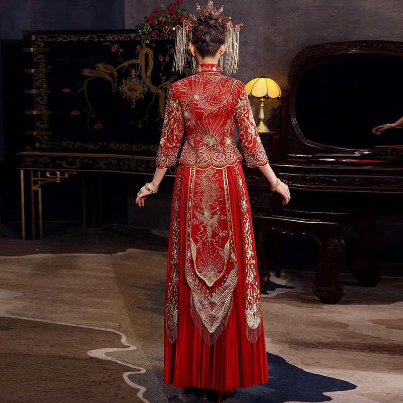 秀禾服2020新款新娘结婚中式敬酒服 蓝靛熊旗袍