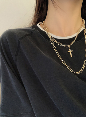 欧美嘻哈时尚款毛衣多层十字项链
