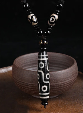 石玥珠宝玉髓玛瑙九眼天珠挂坠