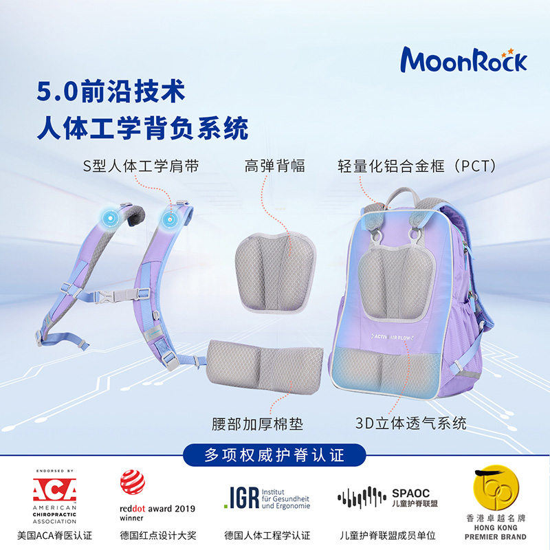 【2025新款】moonrock梦乐护脊书包小升初5-6年级初中大容量减负