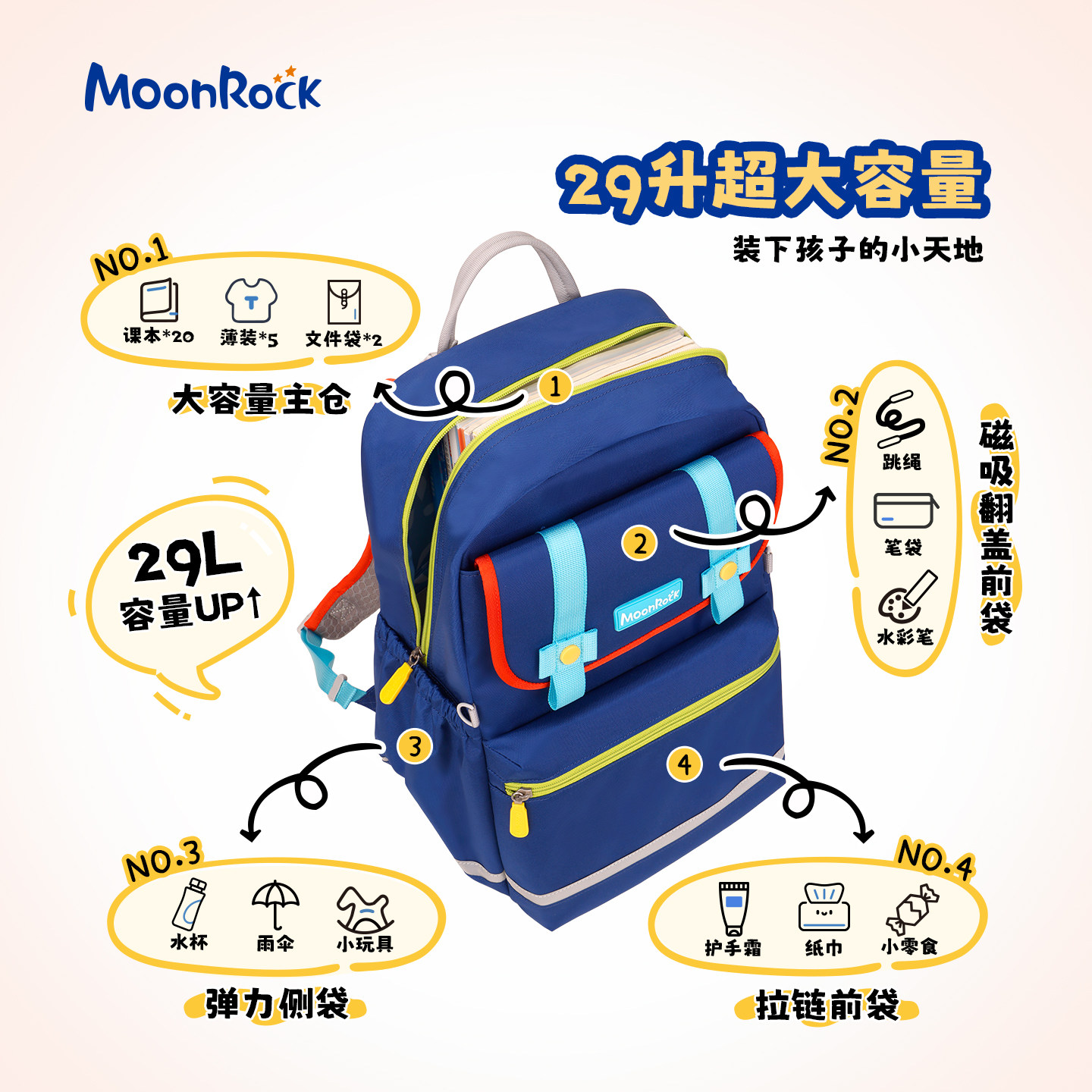moonrock梦乐书包女生小学生男女童小学生三到六年级大容量书包男