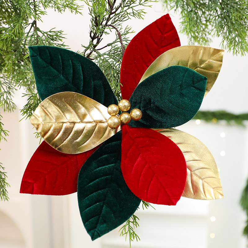 圣诞节礼品绒布仿真花插枝装饰圣诞树场景氛围拍摄道具桌面小摆件 - 图1