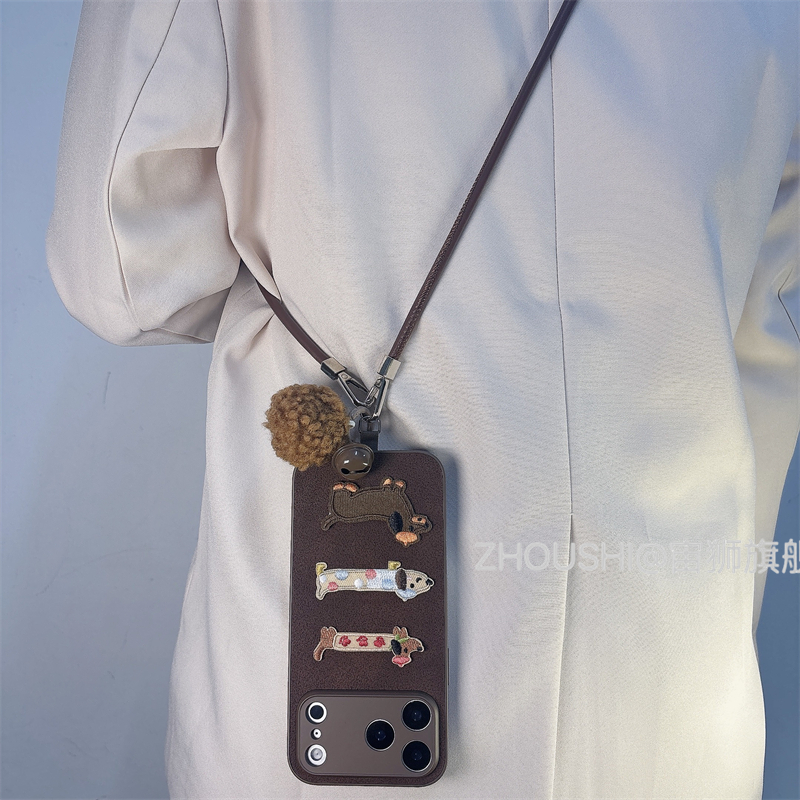 秋冬刺绣可爱狗狗月牙坑适用三星s23/s24/s25/s22手机壳22PLUS高级感S25plus时尚plus斜挎s25U手绳21U手绳女 - 图2