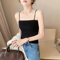 Black one-word collar small harnesses vest woman summer 2023 new with chest cushion beauty back inner hitch bottom smear blouse blouse