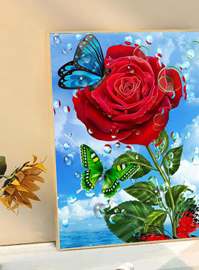 厂家跨境5d满钻玫瑰花朵系列钻石画砖石diy钻石绣装饰画客厅挂画