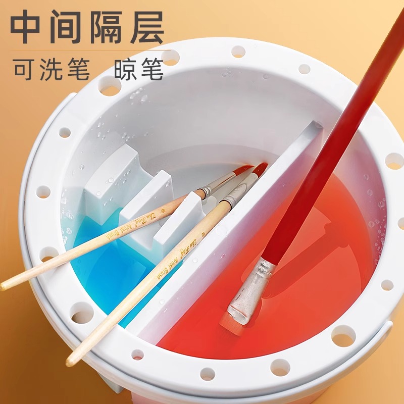 三合一多功能洗笔桶水彩水粉调色盘大号洗笔筒水桶绘画工具画画美术学生专用调色盒国画丙烯油画颜料涮笔筒 - 图0