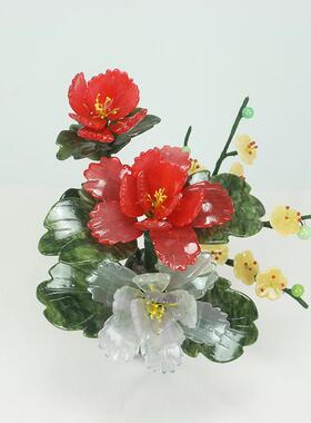 天然玉石盆栽牡丹花卉客厅餐桌茶几摆件酒柜电视柜家居装饰送礼