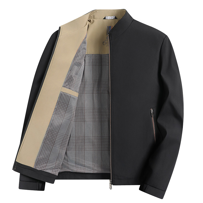 立领夹克春秋季外套男商务休闲免烫抗皱防风拉链上衣男装休闲风