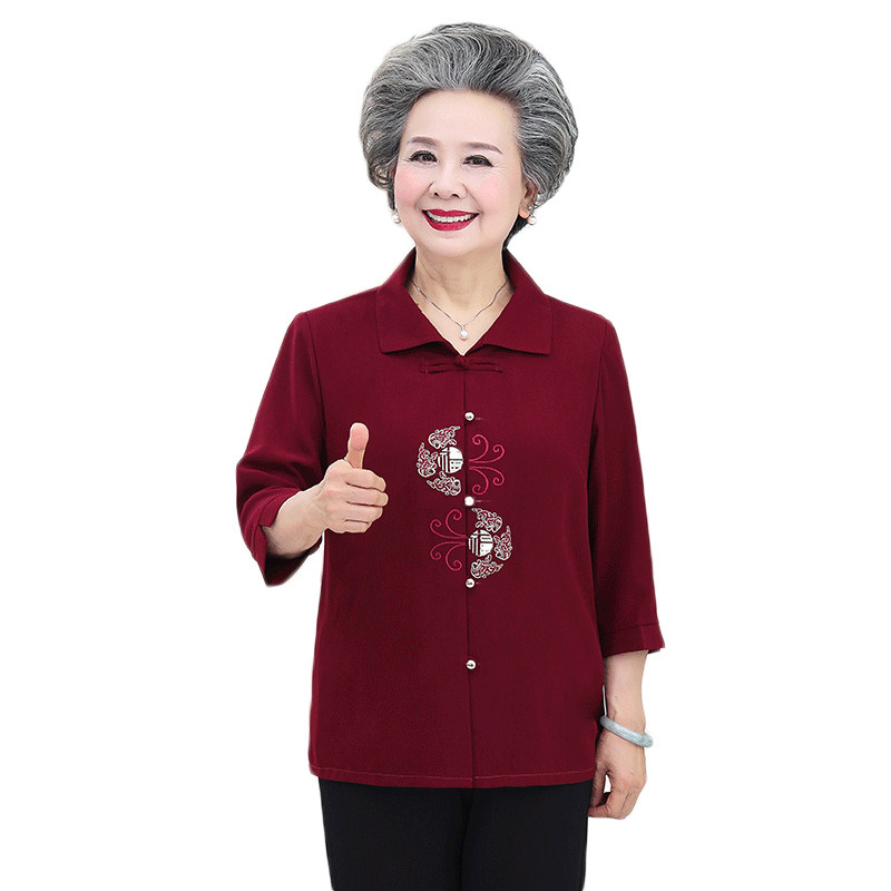 夏装奶奶套装老年中袖短袖60岁衬衫 丽悦女装中老年女装