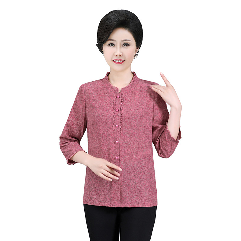 中老年人春夏季中袖50岁妈妈薄衬衫 丽悦女装中老年女装