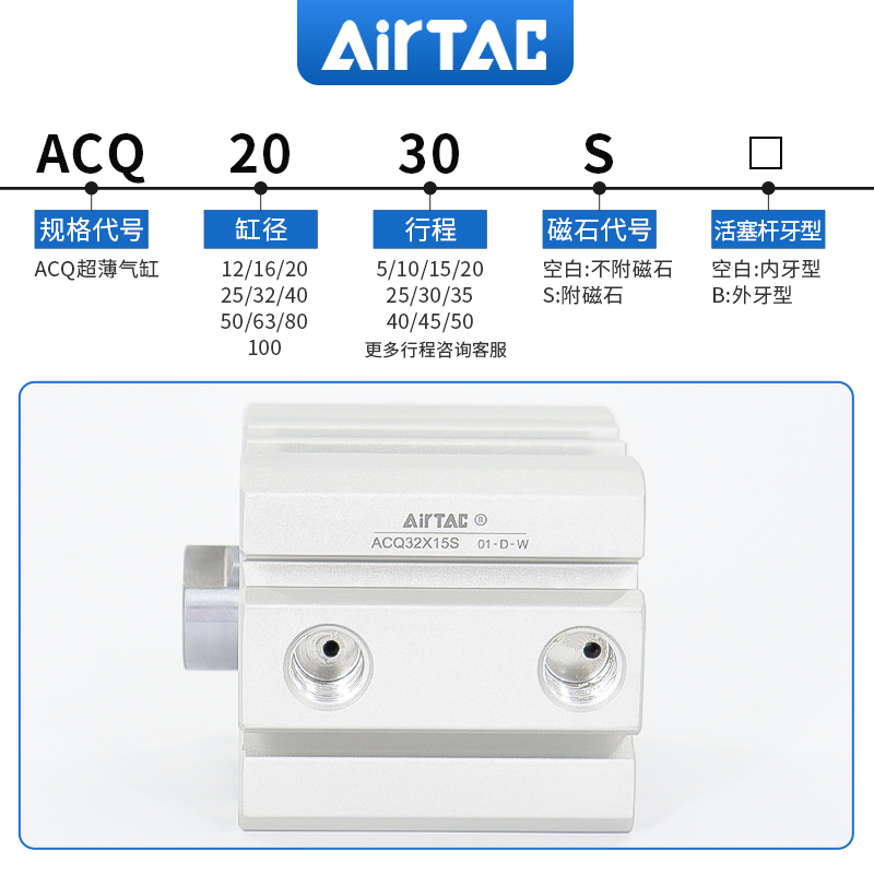 AirTAC亚德客超薄气缸 ACQ63X50 ACQ63X50B ACQ63X50S ACQ63X50SB-图0