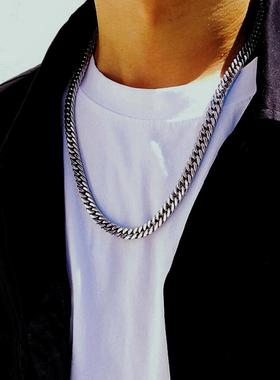 钛钢钛钢方古巴链男女不掉色项链