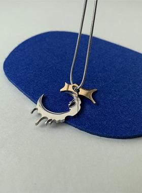 钛钢熔岩月亮项链嘻哈个性锁骨链