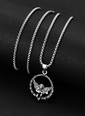 钛钢毛衣链丘比特项链买一送一