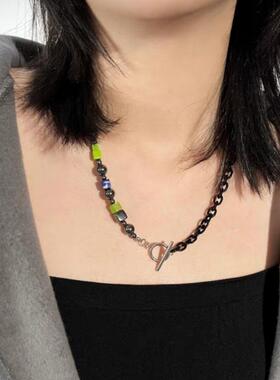 钛钢不掉色OT扣男女黑石项链