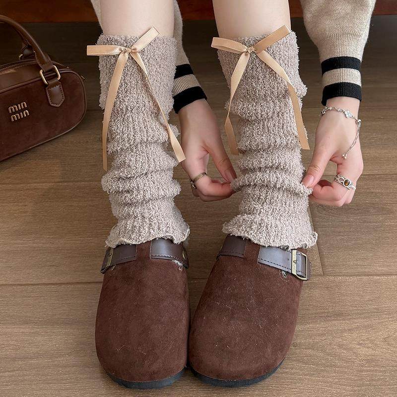 红色堆堆袜套女秋冬保暖防寒腿套日系蝴蝶结JK袜子圣诞毛绒小腿袜,淘宝优惠券,粉丝福利购,淘宝优惠卷