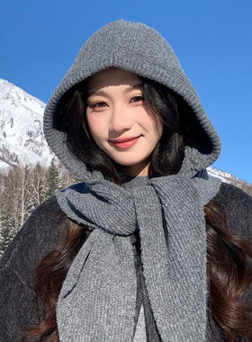 灰色巴拉克法连帽子围巾一