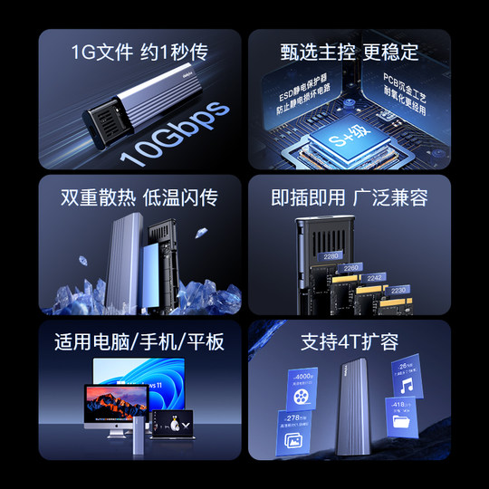 联想m.2固态硬盘盒子nvme/sata双协议外接读取移动笔记本通用ssd
