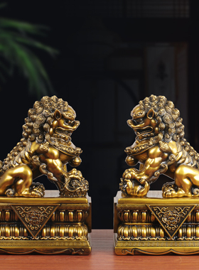 仿铜狮子摆件一对宫门狮
