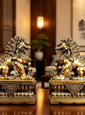 仿铜狮子摆件一对宫门狮