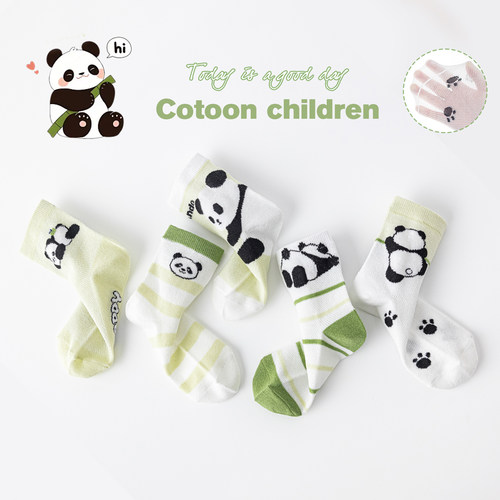 儿童袜子夏季薄款纯棉无骨夏天卡通熊猫中筒袜男童女童春夏棉袜 - 图3