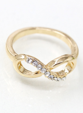 韩版时尚倒8字镶钻合金带钻戒指