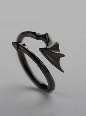 日韩个性简约恶魔翅膀戒指男女情