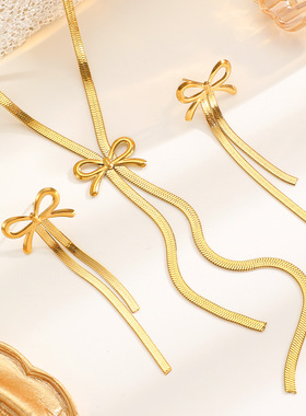 跨境不锈钢蝴蝶结设计项链女时尚