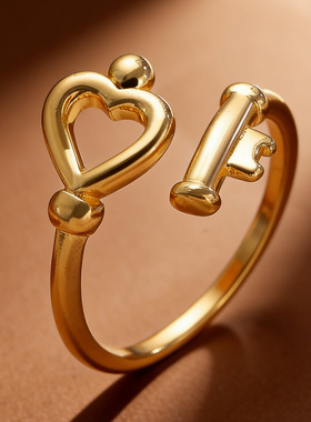 欧美跨境饰品个性爱心钥匙开口戒