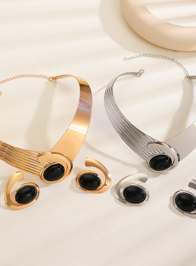 欧美跨境女士首饰套装椭圆螺旋旋