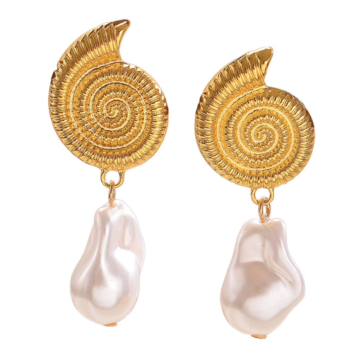 波西米亚风复古蜗牛珍珠吊坠耳钉巴洛克异形不规则珍珠海螺耳饰女,淘宝优惠券,粉丝福利购,淘宝优惠卷