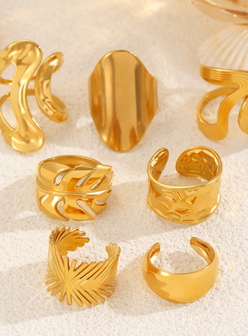 欧美高级感不锈钢不规则戒指开口