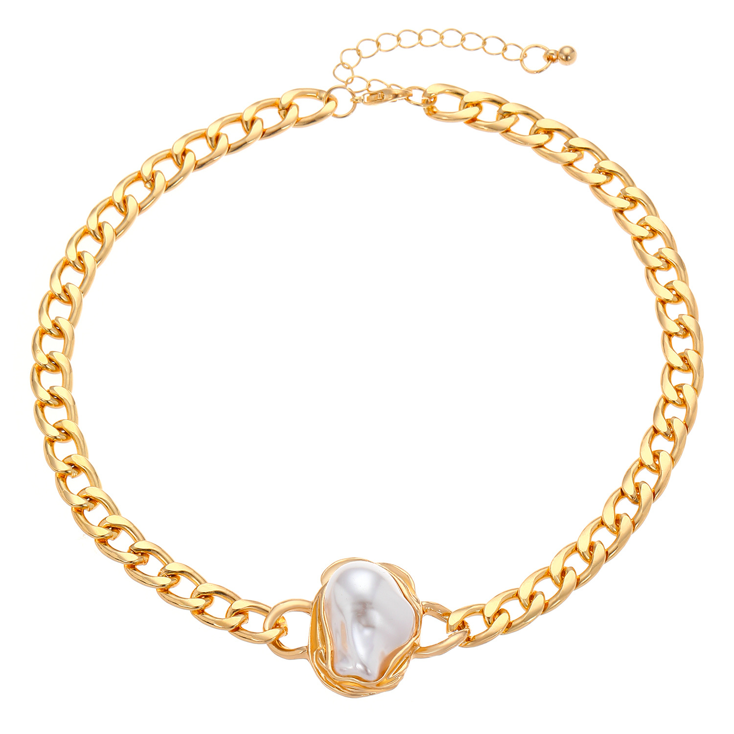 欧美跨境巴洛克异形珍珠手链项链套装首饰女时尚古巴链颈链戒指 - 图3