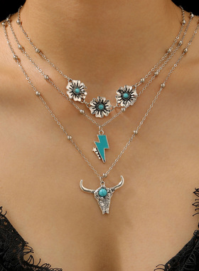 西部牛仔复古民族风绿松石项链套