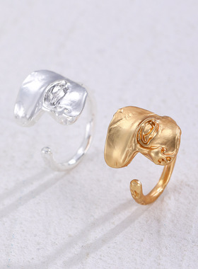 烧白合金银色开口戒指女个性人脸