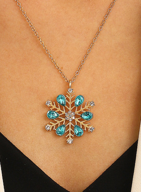 跨境新款镶锆石雪花项链ins风欧