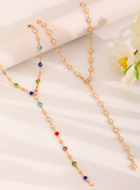 欧美时尚水晶珍珠项链女小众Y字