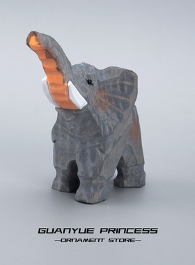 手工木雕大象实木摆件情侣创意寓意桌面车载工位办公装饰表白礼物