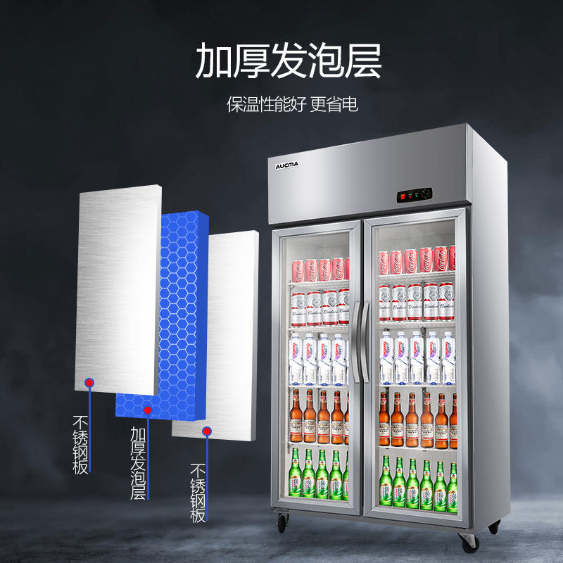 澳柯玛两双门展示柜厨房保鲜冰柜 澳柯玛商用上信展示柜