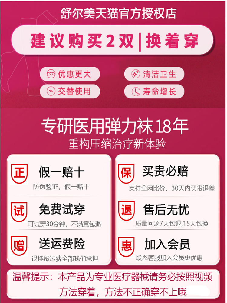 舒尔美进口医用弹力袜医疗型治男女静脉曲张袜二级压力连裤袜术后