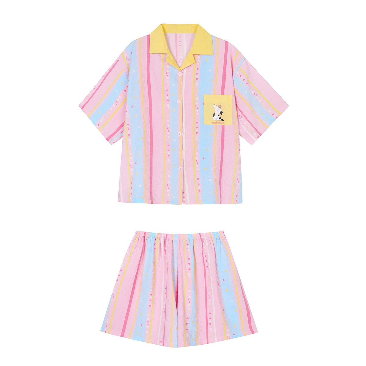 馨帮帮Homedress 撞色条纹卡通睡衣女夏季新款宽松短袖家居服套装,淘宝优惠券,粉丝福利购,淘宝优惠卷