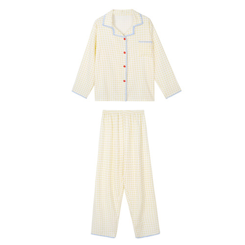 馨帮帮Homedress 撞色边格子睡衣女秋季舒适宽松可外穿家居服套装 - 图3